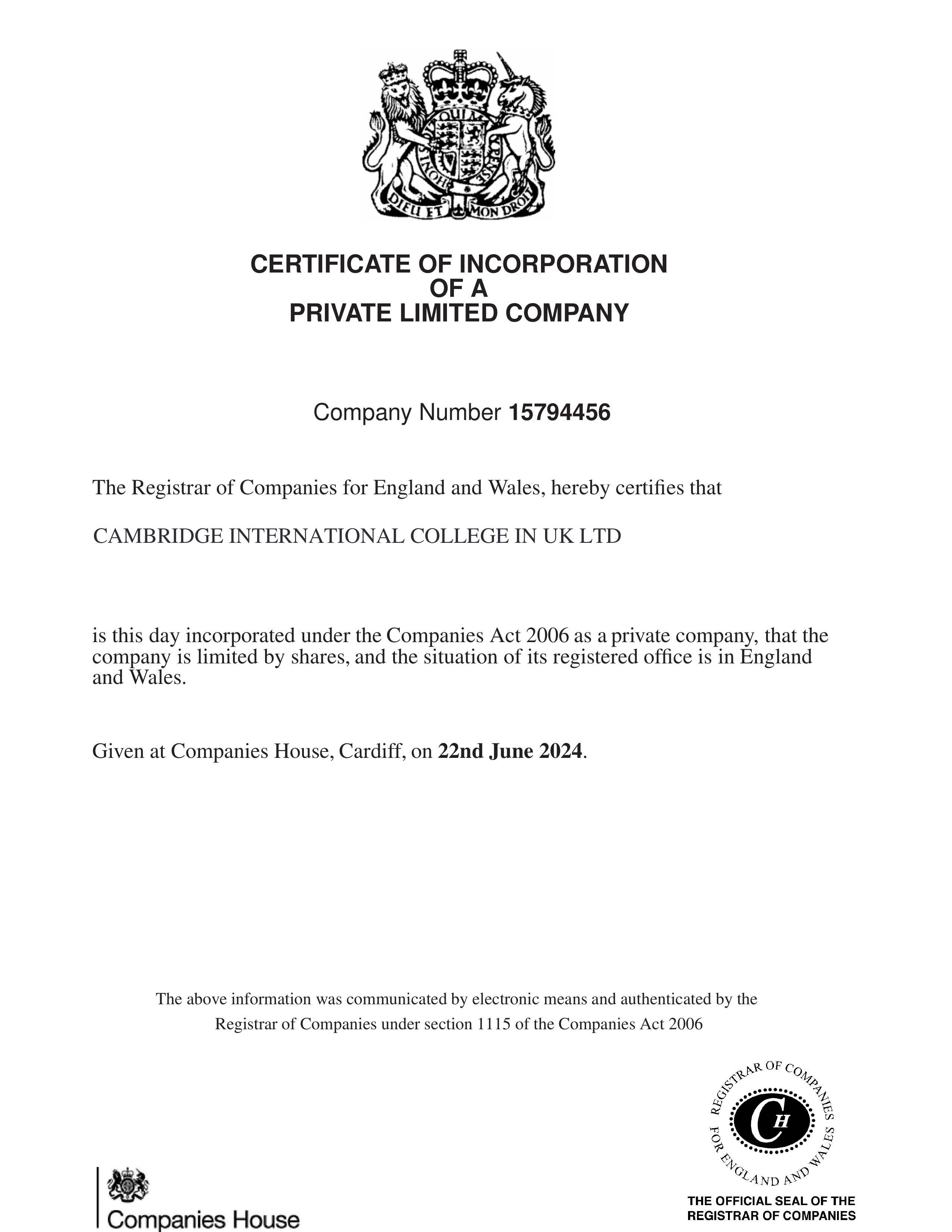 Accreditation Certificate 1